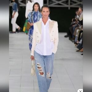 Anne Klein White Bohemian Casual Classic Tuxedo Style Blazer